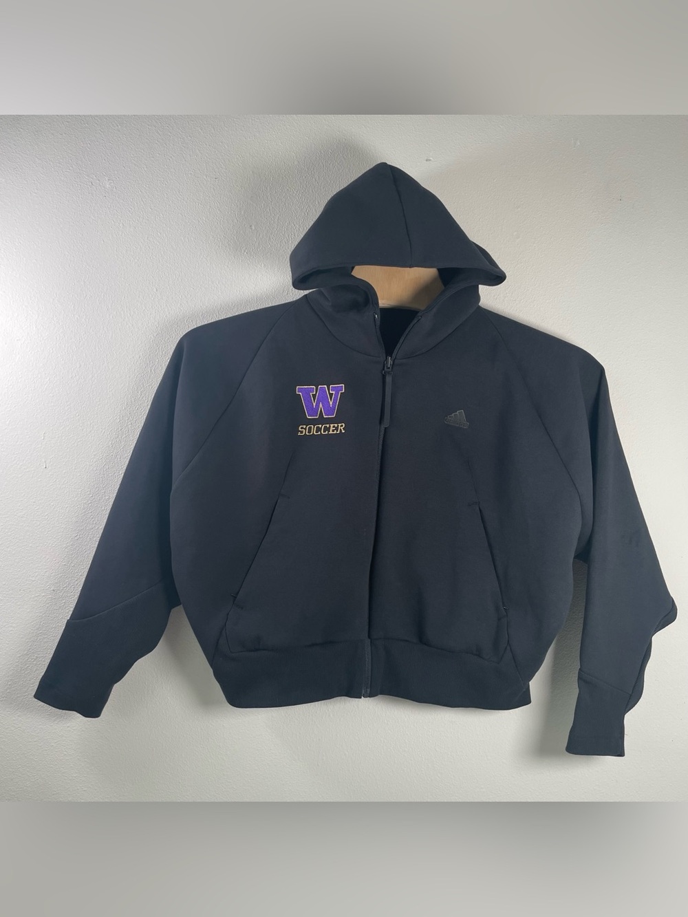 adidas Z.N.E. Full-Zip Hoodie Washington Huskies Soccer Women's Size L Black